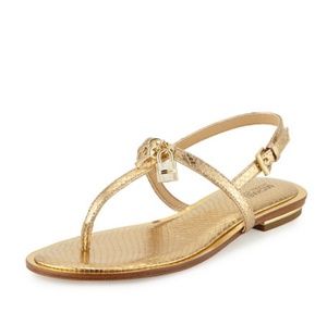 Michael Kors Lock Charm Gold Thong Sandal